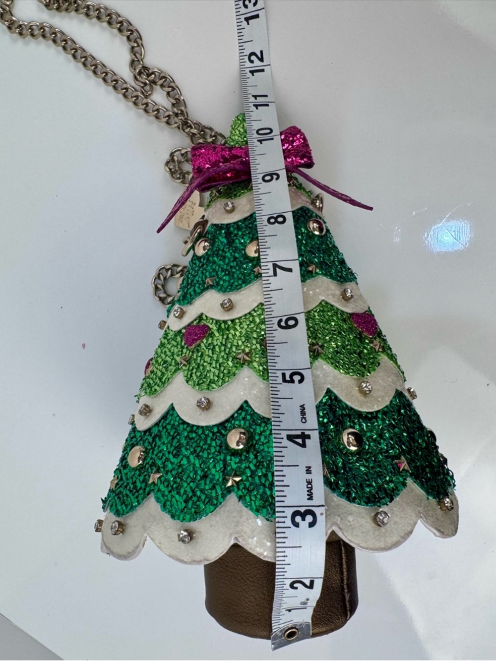 Betsey Johnson Spruce Me Up Cross Body Gold Chain Purse Bag Christmas Tree Zip - Picture 10 of 14